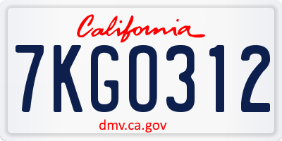 CA license plate 7KGO312