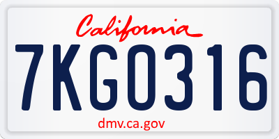 CA license plate 7KGO316