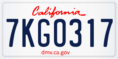 CA license plate 7KGO317