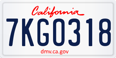 CA license plate 7KGO318