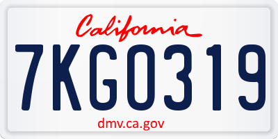 CA license plate 7KGO319