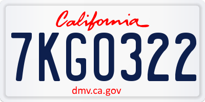 CA license plate 7KGO322