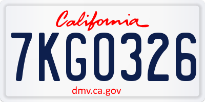 CA license plate 7KGO326