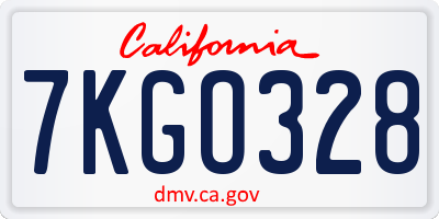CA license plate 7KGO328