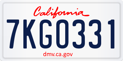 CA license plate 7KGO331