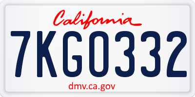 CA license plate 7KGO332