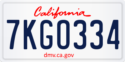 CA license plate 7KGO334