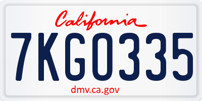 CA license plate 7KGO335