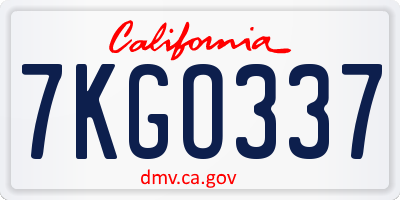 CA license plate 7KGO337