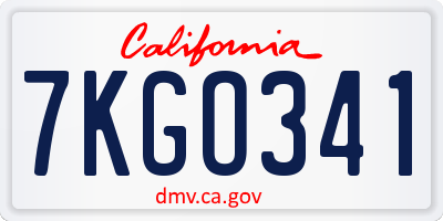 CA license plate 7KGO341