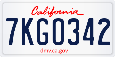 CA license plate 7KGO342