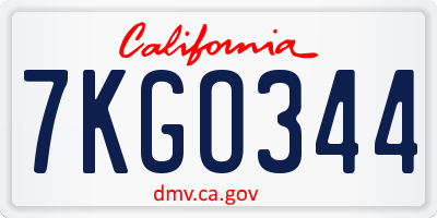 CA license plate 7KGO344