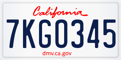 CA license plate 7KGO345