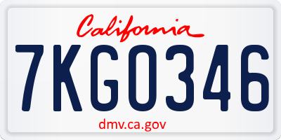 CA license plate 7KGO346