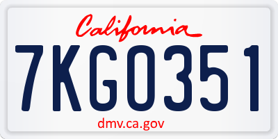 CA license plate 7KGO351