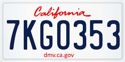 CA license plate 7KGO353