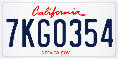CA license plate 7KGO354