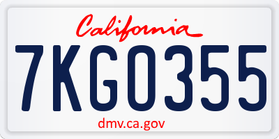 CA license plate 7KGO355