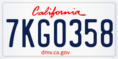 CA license plate 7KGO358