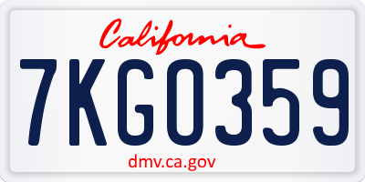 CA license plate 7KGO359