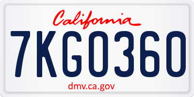 CA license plate 7KGO360