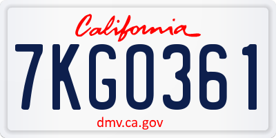 CA license plate 7KGO361