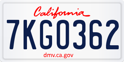 CA license plate 7KGO362