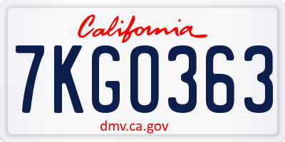 CA license plate 7KGO363