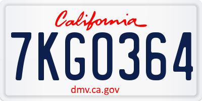 CA license plate 7KGO364
