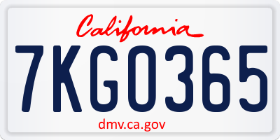 CA license plate 7KGO365