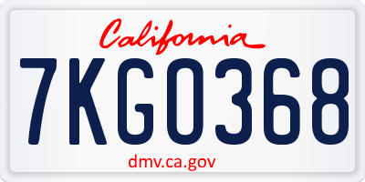 CA license plate 7KGO368