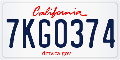 CA license plate 7KGO374