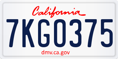 CA license plate 7KGO375