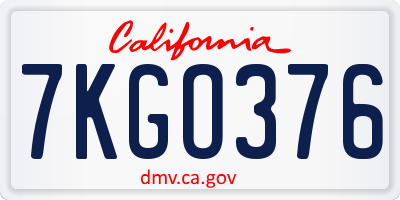 CA license plate 7KGO376