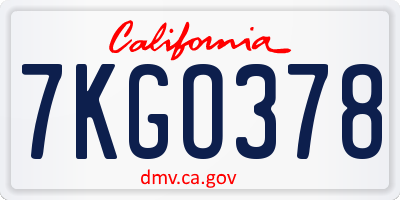 CA license plate 7KGO378