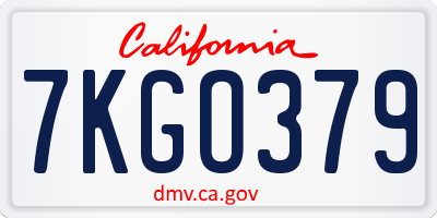 CA license plate 7KGO379