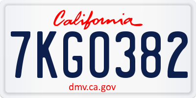CA license plate 7KGO382