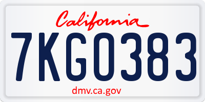 CA license plate 7KGO383