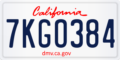 CA license plate 7KGO384