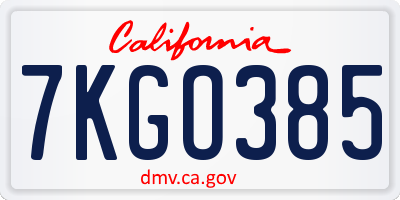 CA license plate 7KGO385
