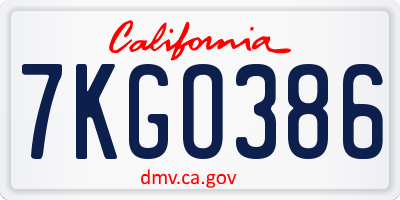 CA license plate 7KGO386