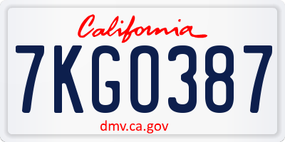 CA license plate 7KGO387
