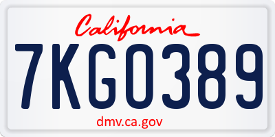 CA license plate 7KGO389