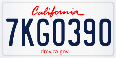 CA license plate 7KGO390