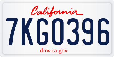 CA license plate 7KGO396
