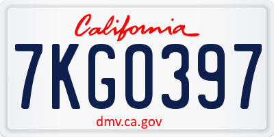 CA license plate 7KGO397