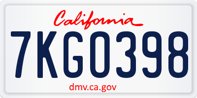 CA license plate 7KGO398