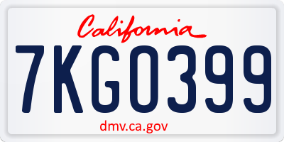 CA license plate 7KGO399