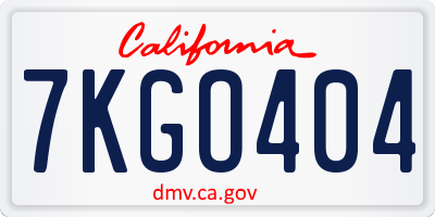 CA license plate 7KGO404