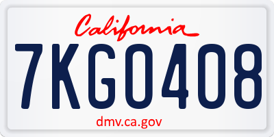 CA license plate 7KGO408